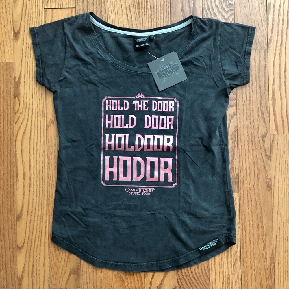 Game of Thrones Black Cotton Tee Pink Metallic Hodor Graphic Women's Size M NWT - Picture 9 of 9